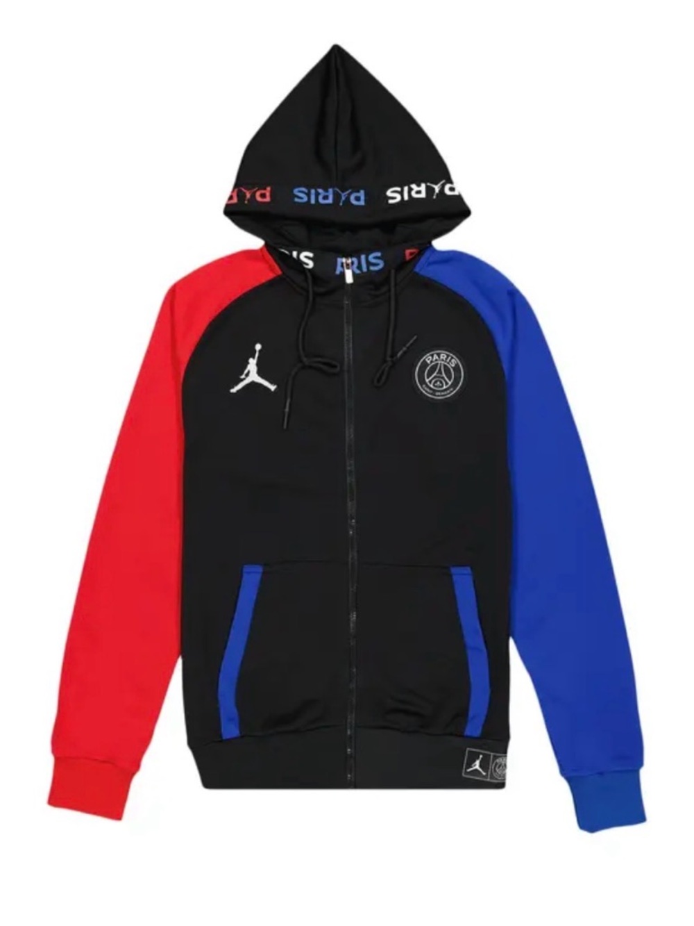 Jordan Black Zip-Up Hoodie with Red Left Sleeve & Blue Right Sleeve